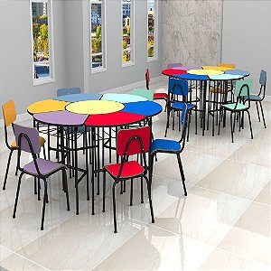 Conjunto De Mesas E Cadeiras Danúbio - Sextavado Juvenil (6 À 10 Anos).