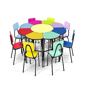 Conjunto De Mesas E Cadeiras Margarida, Oitavado Infantil - Colorido - (1 À 5 Anos)