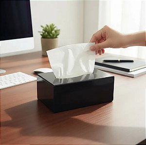 Caixa Porta Lenços de Papel em Acrílico PRETO (Pequena)