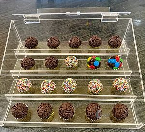 Expositor de Docinhos e Brigadeiros com Tampa em Acrilico (4 Niveis)