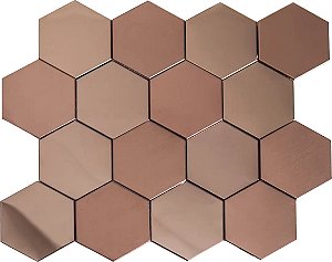 Pastilha de Metal - Bronze e Rose - AX38 - Hexagonal - Glass Mosaic