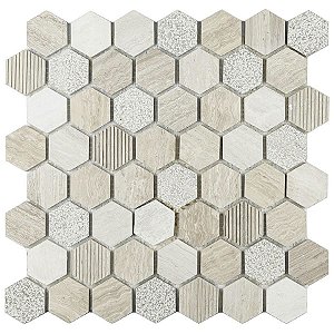 Pastilha de Mármore MR55 - Grey wood com textura especial 35,335cm - Glass mosaic