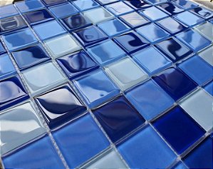 Pastilha de Vidro Cristal - Mix6 - Misc. Azul - 29,2x29,2 cm - Glass Mosaic