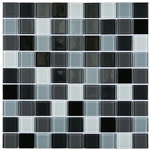 Pastilha de Vidro Cristal - Mix5 - Misc. Preta e Branca - 29,2x29,2 cm