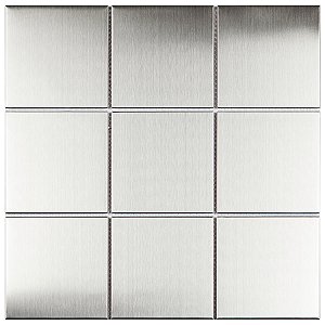 Pastilha Aço Inox Prata Escovado AX05- 30x30cm - Glass Mosaic