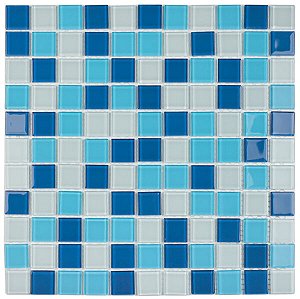 Pastilha de Vidro Cristal - Mix2512 - Misc. Azul/Branco - 30x30 cm - Glass Mosaic