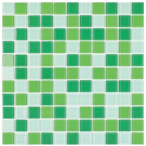 Pastilha de Vidro Cristal - Mix2515 - Misc. Verde - 30x30 cm - Glass Mosaic