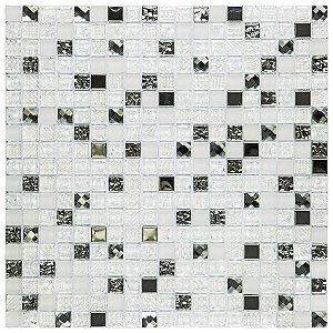 Pastilha de Vidro Diamond - D1011 - Branco - 31x31 cm - Glass Mosaic