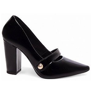Scarpin Preto Verniz Salto Grosso 6513A