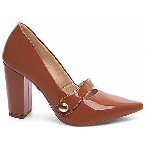 Scarpin Caramelo Verniz Salto Grosso 6513H
