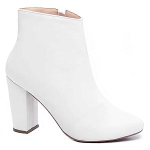 Bota Feminina Branca Cano Curto Salto Quadrado 51BC