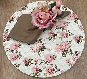 Kit 4 Lugares Floral Rosa Chocolate 