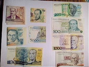 Lote Cédulas Dinheiro Antigo Cruzado Novo Cruzeiro Carimbo e Sem + 2000 Notas