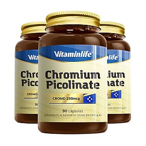 Kit 3 Chromium Picolinate Insulina 250mcg Cromo 90 Un
