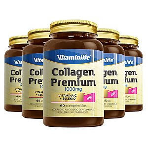 Kit 5 Collagen Colágeno Hidrolisado Premium 1000mg Selênio