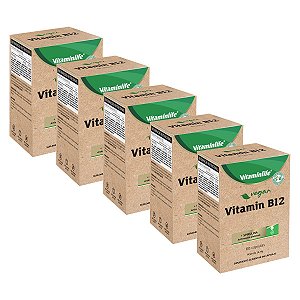 Kit 5 Vitamina B12 Vegan + 350mg Espirulina Selo Vegano 60 Cápsulas VitaminLife