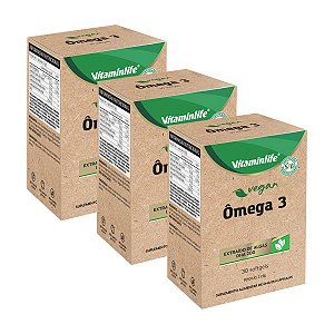 Kit 3 Ômega 3 Vegan 100% Vegetal Extraído de Algas DHA 200mg Vegano 30 Softgels Vitaminlife