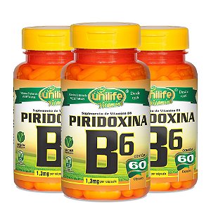 Kit Vitamina B6 Piridoxina 500mg Unilife Suplemento 180 Cáps
