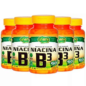Kit Vitamina B3 Niacina 500mg Unilife Suplemento 300 Cápsulas