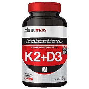 Vitaminas K2 + D3 ClinicMais Suplemento 30 Cápsulas