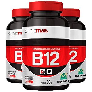 Kit Vitamina B12 500mg ClinicMais Suplemento 180 Cápsulas