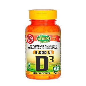 Vitamina D3 2000 UI Unilife Colecalciferol 60 Cápsulas