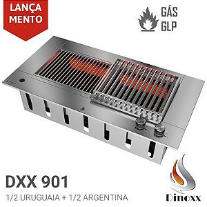 Churrasqueira a gás de embutir DXX 901 - Grelha argentina Teflon + Grelha Uruguaia Teflon + Tampa - Dinoxx - Gás GLP