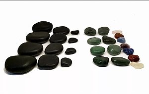 Kit 30 Pedras Quentes Terapêuticas Vulcânicas + Quartzo Cristais na Shoppstore®