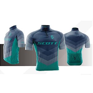 Camisa de Ciclismo Scott Azul Tour Dry Fit c/ Ziper 15cm Manga Curta