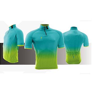 Camisa de Ciclismo Specialized Azul Tour Dry Fit c/ Ziper 15cm Manga Curta