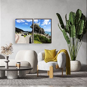 Dupla de quadros decorativos paisagem ItajaÃ­ Mod. 18 - Bico do Papagaio  [BOX DE MADEIRA]