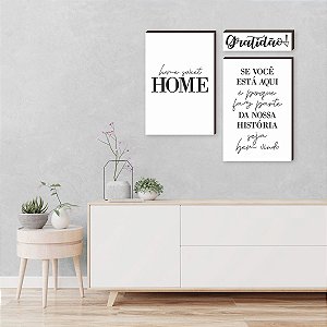 Kit de quadros home sweet home+ Gratidão+ Se você está aqui - branco [BOX DE MADEIRA]