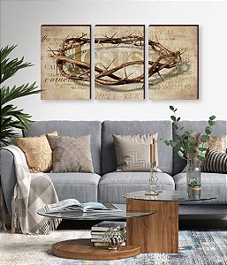 Trio de quadros decorativos Coroa de espinhos [BOX DE MADEIRA]