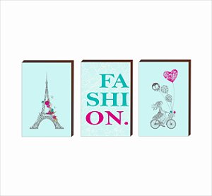 Trio de quadros decorativos infantil Paris fashion - tiffany [BOX DE MADEIRA]