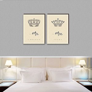 Dupla de quadros decorativos Mr e Mrs Coroa Mod. 01 [BOX DE MADEIRA]