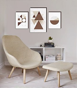 Trio de quadros decorativos GeomÃ©tricos marrom [BOX DE MADEIRA]