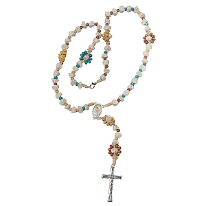 Terço de Pedras da Colina das Aparições de Medjugorje (Com detalhes em sementes coloridas) + Lencinho