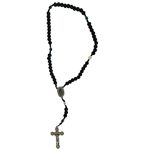 Terço de Lourdes de Cordão - Preto + Frasquinho com água de Lourdes