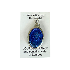 Medalha Oval: Nossa Senhora de Lourdes com Água da gruta de Lourdes (Prateada)