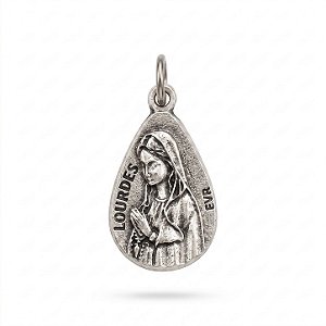 Medalha Original da Aparição de Lourdes: Prateada em forma de Lágrima