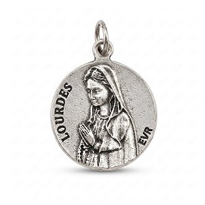 Medalha Original da Aparição de Lourdes: Redonda prateada (alumínio)