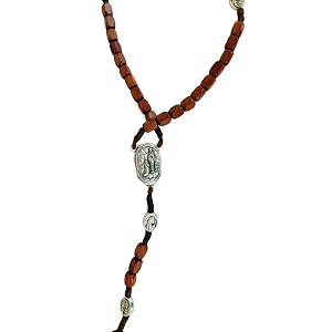 Terço de Lourdes de Cordão - Marrom + Frasquinho com água de Lourdes