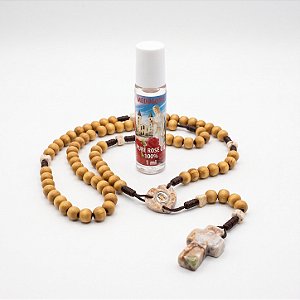 Kit: Terço Pedra com Madeira + Óleo de Rosas