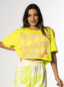 T-shirt Cropped Estampado Cuca Fresca Amarelo Flash Farm