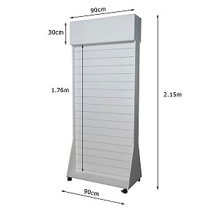 Gôndola expositora loja BRANCA c/ 2 faces e testeira p/ Logo - rodas  na base - canaletas de PVC nos trilhos - 2,15 m A x 90 cm L  17 trilhos - Madeira MDF18  - Outras medidas Whats (11) 94220-9117