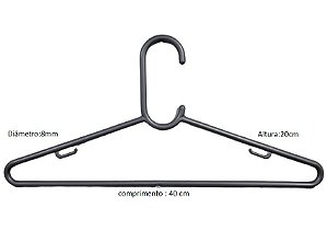 250 Cabides Cinza Prata Adulto Modelo C Slim - Atacado - 20cm alt. x 40cm larg. x 8mm Diâmetro