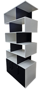 Armário estante colmeias estilizada com 3 portas  em MDF preto e branco para loja com 2,00 (A)x30cm(P)x90 cm (L)