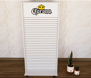 Gôndola Expositora Loja BRANCA com Letreiro Luminoso Personalizável - 1 Face c/ Canaletas PVC nos Trilhos + Rodas na base + 50 Ganchos - 90cm C x 1,9m - Madeira MDF18mm - Whats (11) 94220-9117