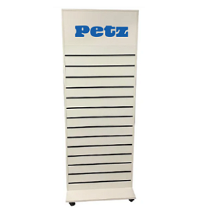 Kit Gôndola 1 Face MDF Branco com espaço para logotipo – 1,90m A x 0,70m L + 30 Ganchos + Canaletas PVC + Rodas. Personalização opcional. Outros tamanhos. Whats (11) 94220-9117