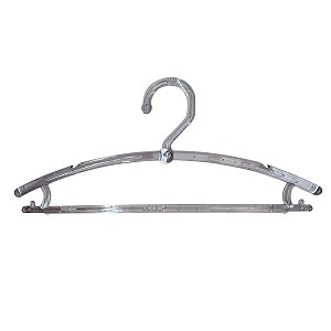 100 Cabide boutique adulto bola com cavas e pinça superior ultra reforçado - Acrílico, Branco, Prata ou Preto - 20cm (A) x 43cm (L) x 1,5cm (D) - Pronta Entrega